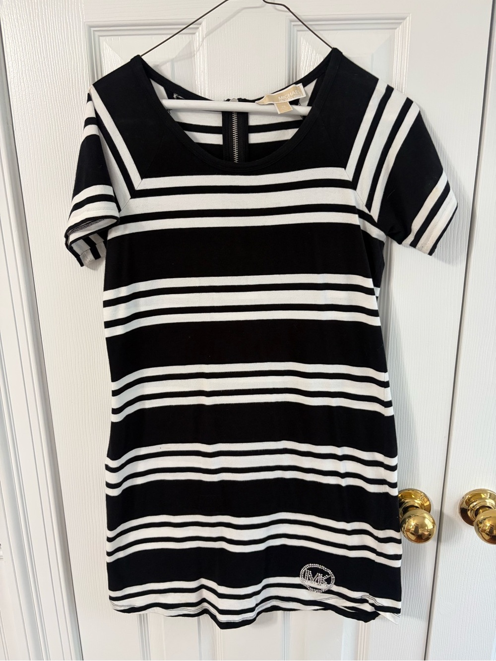 Michael Kors Black and White Striped T Shirt Dress